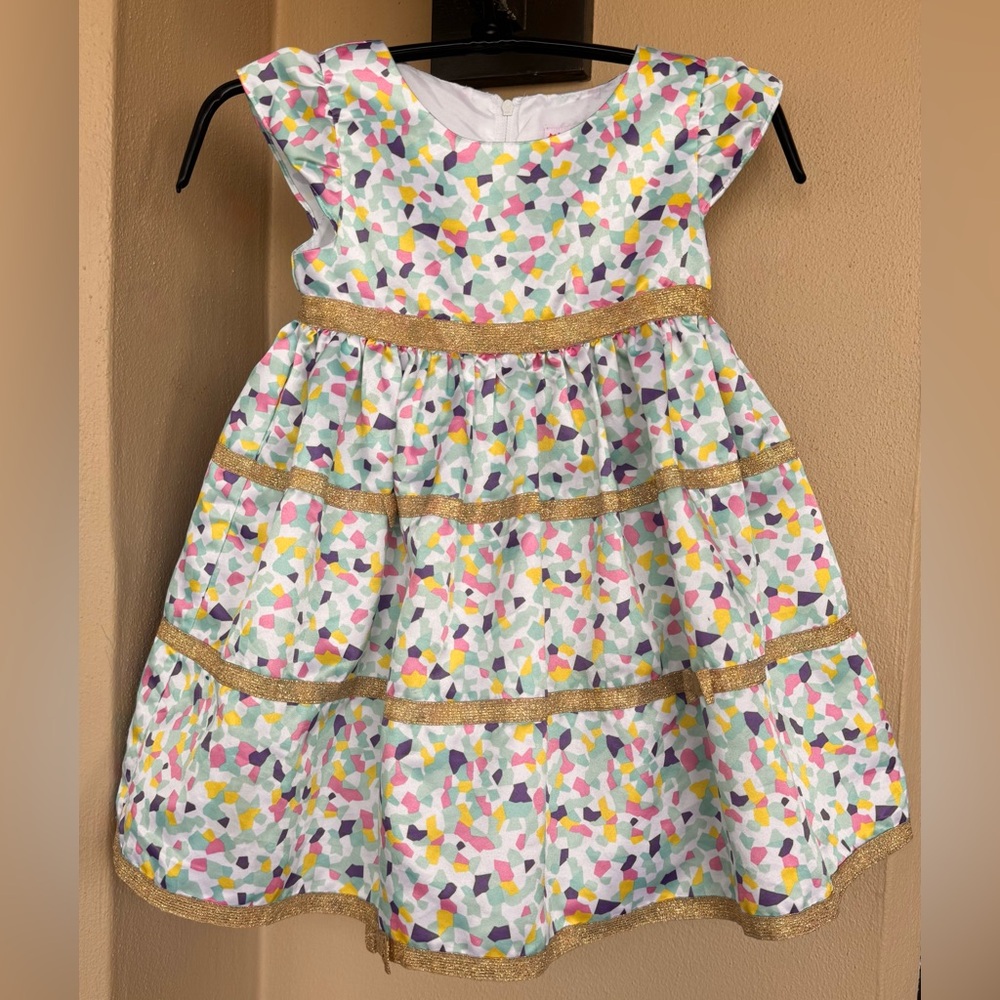American Girl bitty baby Confetti Cutie Girl Dress White/Pink/Purple Gold Trim 4